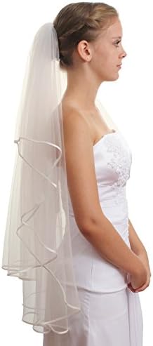 SparklyCrystal 2T 2 Tier 1/8" Ribbon Edge Bridal Wedding Veil - Ivory Fingertip Length 36" VC4B3