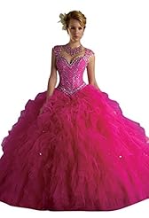 V-neck Crystals Crystal Tulle   Ball Gown Quinceanera Dress 