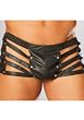 Men's Leather Cut Out Shorts With Nail Heads (Black;One Size)