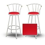 2 Red Vinyl Specialty / Custom White Barstools with Backrest Set