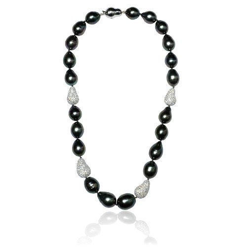 Diamond and Tahitian Pearl 14k White Gold Necklace