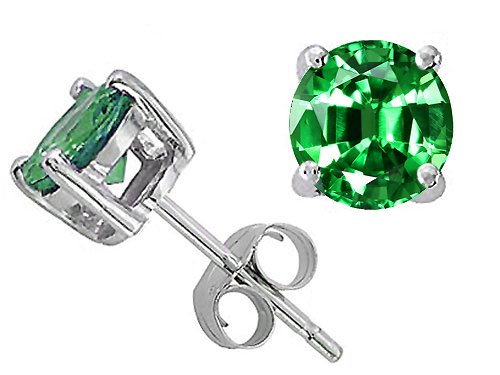 Buy 1.60 cttw Genuine Round Created Emerald Earring Stud - 14kt White or Yellow Gold by Finejewelers