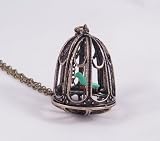 Victorian Style Bird Cage Necklace with Blue Green Canary