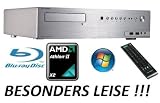 HTPCAmdBluray-807 xp  	AMD Athlon X2 265 2x 3,3GHz  	4GB DDR3 (2x 2GB)  	Mainboard mit AMD-880G-Chipsatz (1x PS/2, 1x VGA, 1x DVI-D Port, 1x HDMI Port, 1x Optical SPDIF, 5x USB2.0, 1x eSATAII, 1x USB3.0, 1x RJ-45 LAN, 5x HD Audio)	500GB Sata2  	Bluray-Combo (BR-Lesen/DVD-Brennen)  	Slim-HTPC-Gehäuse in Silber aus gebürstetem Aluminium mit Front-USB/Audio/Multimediatasten und Fernbedienung (34.30 cm x 42.00 cm x 10.30 cm) DER SUPERLEISE BLURAY-WOHNZIMMER-PC MIT WINDOWS XP PROFESSIONAL SP3
