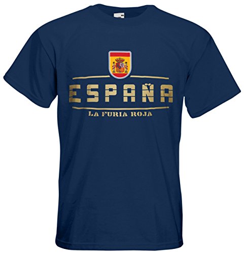 Spanien Espana EM 2016 Fanshirt T-Shirt Trikot (Navyblau, L)