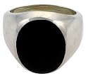 Gent's Sterling Silver Large Oval Black Obsidian Ring