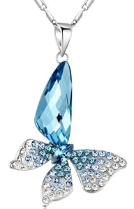 Stylized Butterfly Wing Drop Swarovski Elements Crystal Pendant Necklace (Blue and Green) 2004401