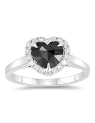 1.40 Cts Black & White Diamond Heart Ring in 14K White Gold