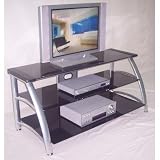 LSI Furniture Silver and Chrome TV Stand with Black Glass Shelves