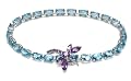 14k White Gold Oval Shape Blue Topaz with Amethyst Dragonfly Clasp Bracelet