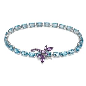 14k White Gold Oval Shape Blue Topaz w Amethyst Dragonfly Clasp Bracelet by Amazon.com Collection
