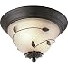 Progress Lighting P3438-77 2-Light Close-To-Ceiling Fixture with Amber Linen Glass, Forged Bronze
