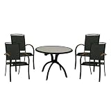 Testrut Gartenmoebel-Set Florida, 1 Tisch und 4 Stuehle schwarzes Aluminiumgestell mit schwarzem Textiliengewebe, Aluminiumtisch mit Testeritplatte, schwarzes Gestell und schwarzer Tischrahmen