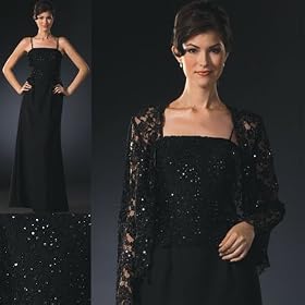 Beaded Black Lace Evening Dress with Jacket by Sean Collection - Best seller for Mother of Bride,...