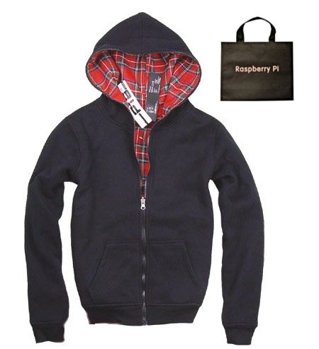 (ラズベリーパイ)RaspberryPi レディース パーカー リバーシブル ブラック チェック柄 オリジナルエコバッグセット px90rp