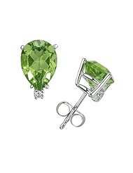 12X8mm Pear Peridot and Diamond Stud Earrings in 14K White Gold
