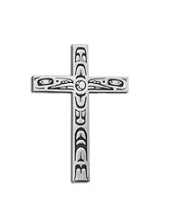 Sterling Silver Raven Cross LgNorthwest Coast Native American Necklace Pendant. Made in USA.