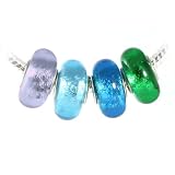 Set of Four Foil Murano Glass Beads in Aqua, Blue, Green and Lilac - Pandora-compatible 925 Sterling Silver Full Core Lampwork Beads