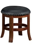 18"w Backless Vanity Stool Black Leather Oak