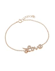 18K Pink Rose Gold Plated 925 Sterling Silver Pave Set Cubic Zirconia CZ Cursive "Love" Designer Charm Bracelet - 7" inches