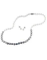 14k White Gold Freshwater Multi-color Pearl Set of Necklace and Earrings (6.0-7.0 mm), 18"
