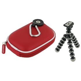 rooCASE 2n1 EVA Hard Shell (Red) Case with Memory Foam and Premium Tripod for Flip UltraHD Camcorder White