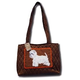 Claws Collection Needlepoint Western Terrier "Westie" Quilted Tote Bag Purse QT-302