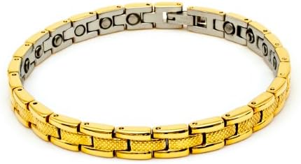 Golf-Pros D+ Gold Plated Stainless Steel Woman's Magnetic Therapy Bracelet Adjustable 6 to 8.5 Inches - 100% Non Allergenic