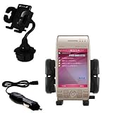 Gomadic for the Sharp Willcom WS003SH - Sharp Willcom WS003SH Auto Cup Holder with Car Charger - Uses Gomadic TipExchange