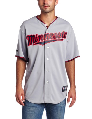 MLB Men's Minnesota Twins Joe Mauer Grey Short Sleeve 6 Button Synthetic Replica Baseball Jersey Spring 2012  (Grey, Large)