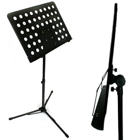 Lindo Deluxe Adjustable Tripod Base Metal Sheet Music / Book Conductors Stand Black - (Guitar, Flute, Clarinet, Saxophone, Violin etc) **Unique Sprung Page Grippers**