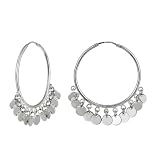 Sterling Silver Medium Tube Hoop Earrings with Multiple Polished Circle Drops
