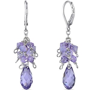 Purple Majesty: Sterling Silver Swarovski Crystals Cascade Drop Earrings Free Shipping