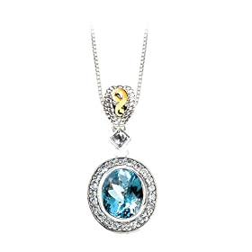 14K Yellow Gold and Sterling Silver Blue and White Topaz Pendant with Chain