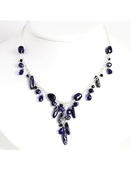 Genuine .925 Sterling Silver Blue Sandstone and Dark Blue Cultured Pearl Necklace. 100% Satisfaction Guaranteed.
