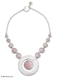 Rose quartz necklace, 'Center of the Universe' 0.6 W 18.1 L