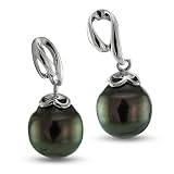 CleverEve's Tahitian Pearl Drop Earrings Set In Sterling Silver