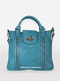Melie Bianco, Flat Tote with Double Zipper and Turn Lock, Teal Review