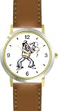Singer Imitating a Famous Rock & Roll Star (Cartoon) - WATCHBUDDY® DELUXE TWO-TONE THEME WATCH - Arabic Numbers - Brown Leather Strap-Size-Women's Size-Small