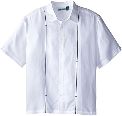 Cubavera Men's Big-Tall Short Sleeve Insert with Bar Tacks Woven Shirt, Bright White, 4X-Large/Tall