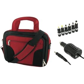 rooCASE 2n1 Combo - Acer Aspire Timeline AS1810T-8638 11.6-Inch Netbook Carrying Case and 12v Car Charger - Red / Black Deluxe Bag
