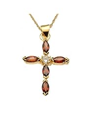 Gold Vermeil Sterling Silver Marquise Garnet Cross Pendant/Necklace 18 Inches 925 Silver Chain