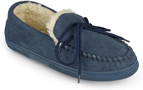 Boston Traveler Mens Faux Suede Mocassin Slippers Navy 10