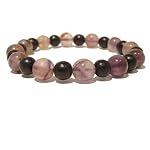 Fluorite Bracelet 05 Stretch Purple Stone Black Wood Round Bead Crystal Healing Natural Reiki Stone