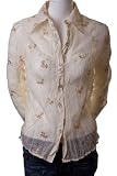 Calix Sheer Crinkled Button Down Embroidered Long Sleeve Blouse Shirt White