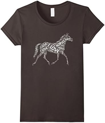Women's Love Horse Shirt, I Love Horses T-Shirt Graphic Tee Medium Asphalt