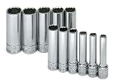 SK 1350 11 Piece 1/4-Inch Drive 12 Point 5-Millimeter to 14-Millimeter Deep Socket Set