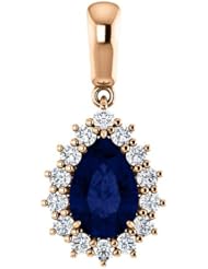 18K Rose Gold 9.00x6.00mm Pear Cut Chatham Created Sapphire and Diamond Pendant -- LIFETIME WARRANTY