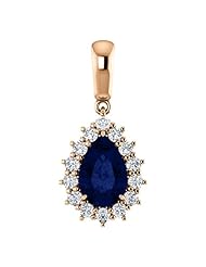 14K Rose Gold 9.00x6.00mm Pear Cut Chatham Created Sapphire and Diamond Pendant -- LIFETIME WARRANTY