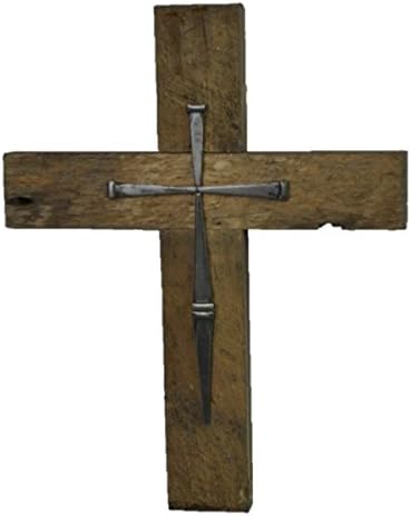Wall Cross Reclaimed Wood with Symbolic Nails for Home or Church.